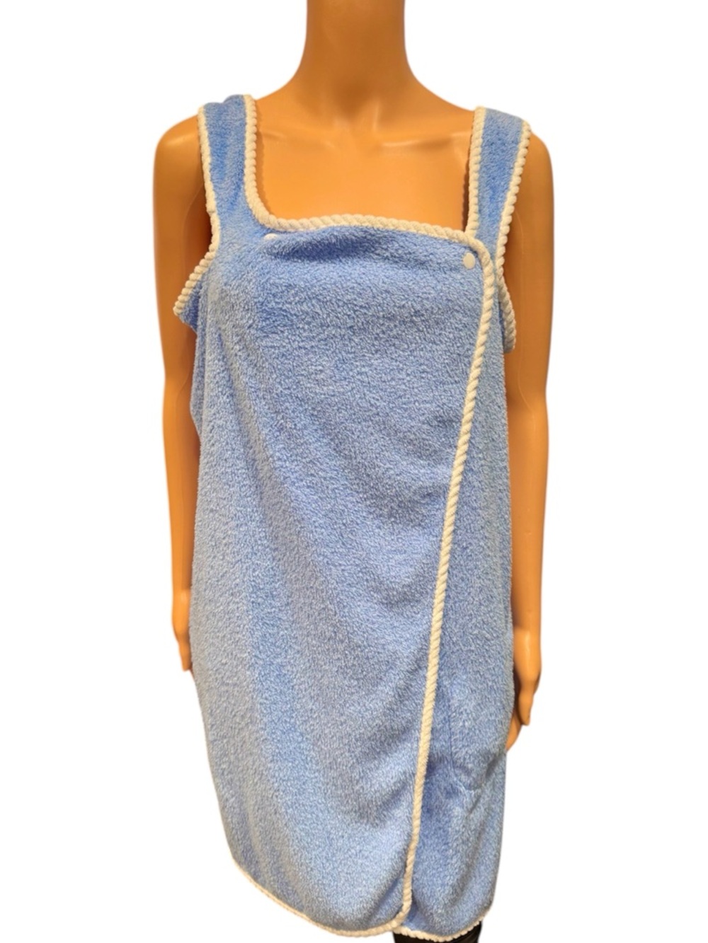 NWOT Soft Snap Wearable Towel Wrap with Pocket in Baby Blue White Trim